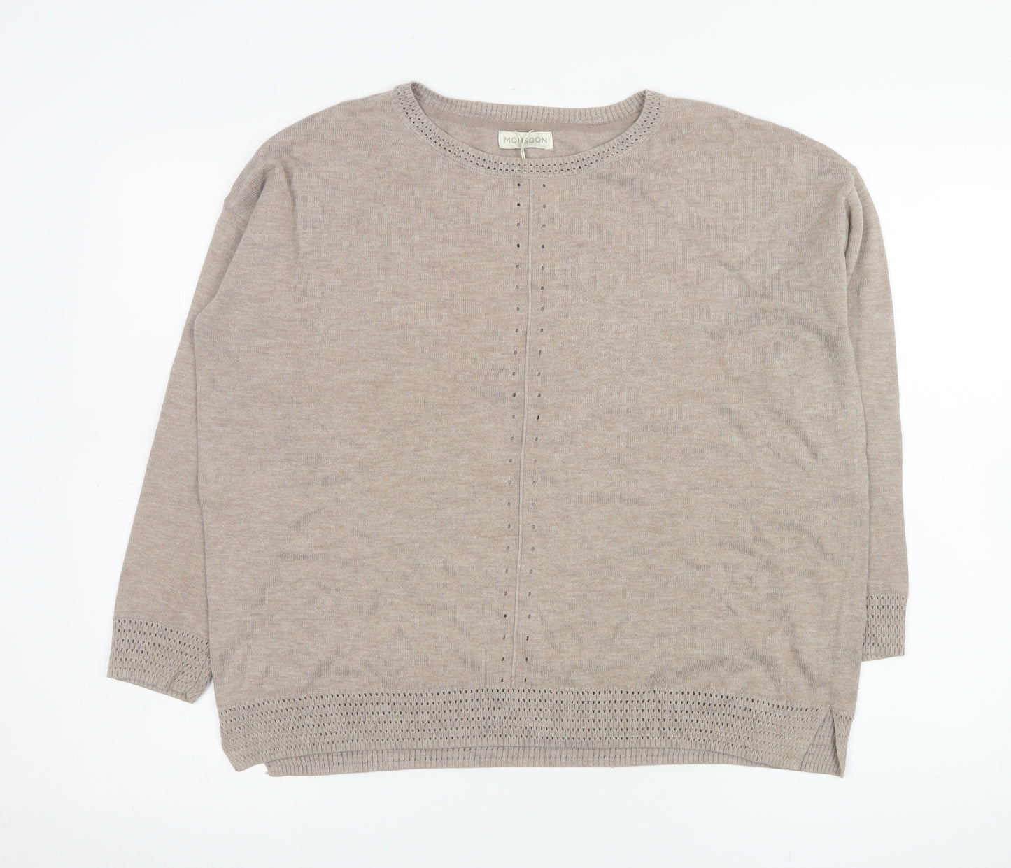 Monsoon Women's Beige Knit Long Sleeve Pullover Jumper Size M