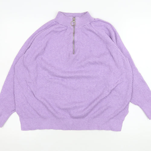 Marks and Spencer Women’s Dusted Lilac Ribbed 1/2 Zip Pullover Sweater Size L