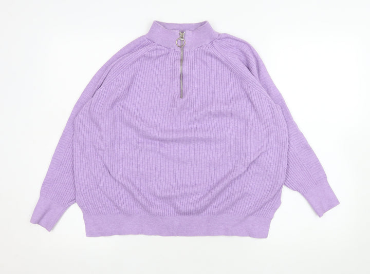 Marks and Spencer Women’s Dusted Lilac Ribbed 1/2 Zip Pullover Sweater Size L