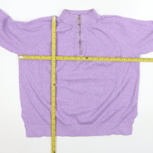 Marks and Spencer Women’s Dusted Lilac Ribbed 1/2 Zip Pullover Sweater Size L