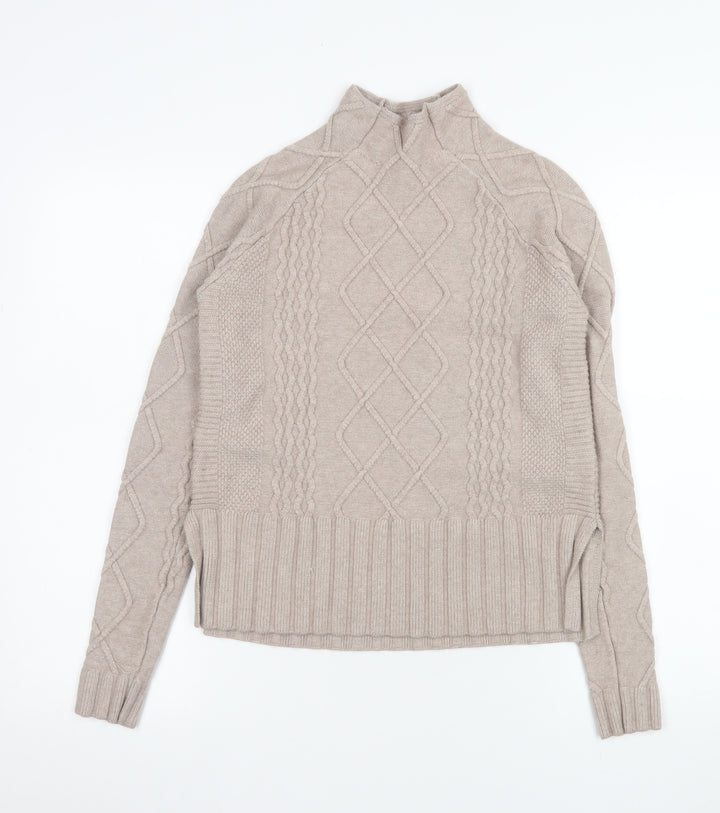 Cyrus Womens Beige Cable-Knit Mock Neck Pullover Jumper XS