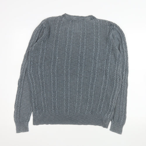 Mango Men's Grey L V-Neck Cable Knit Cotton Jumper