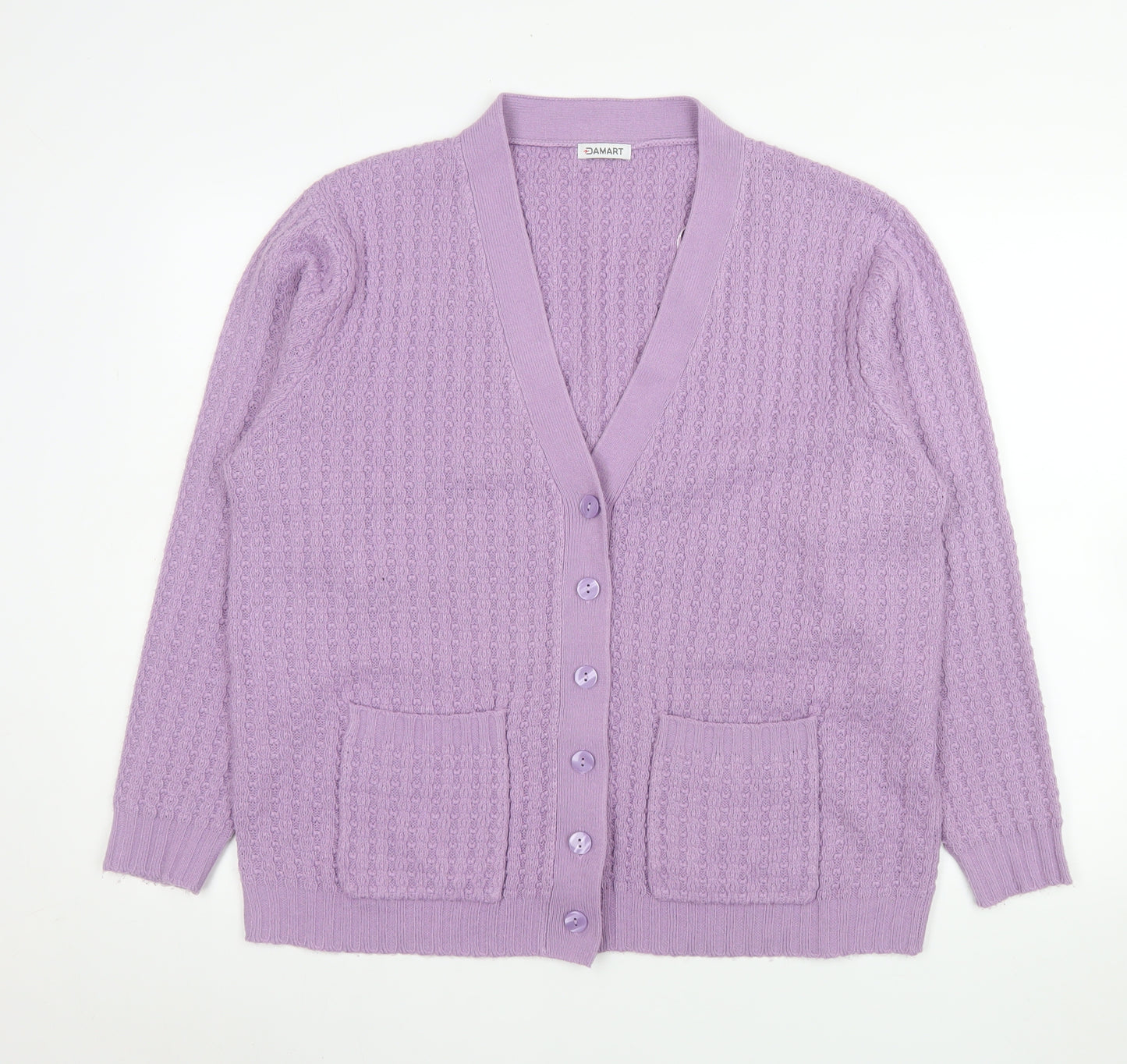 Damart Women’s Purple Acrylic Knit V-Neck Long Sleeve Cardigan Size 18