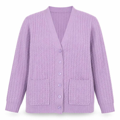 Damart Women’s Purple Acrylic Knit V-Neck Long Sleeve Cardigan Size 18