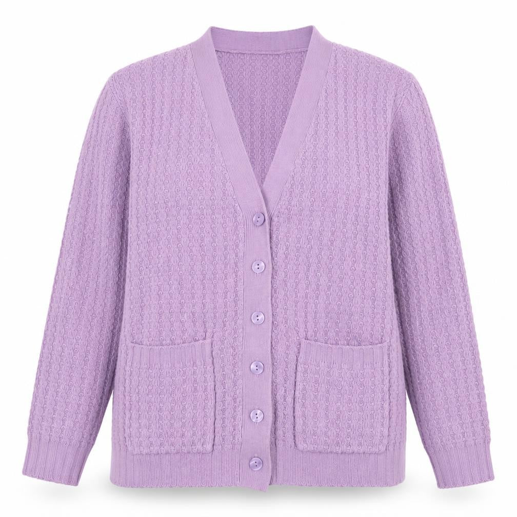 Damart Women’s Purple Acrylic Knit V-Neck Long Sleeve Cardigan Size 18