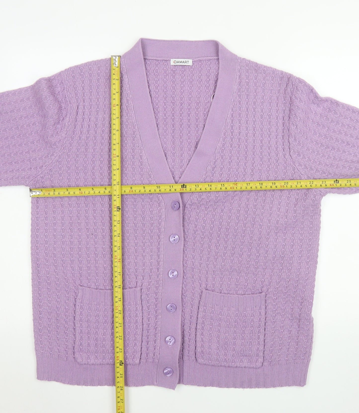 Damart Women’s Purple Acrylic Knit V-Neck Long Sleeve Cardigan Size 18