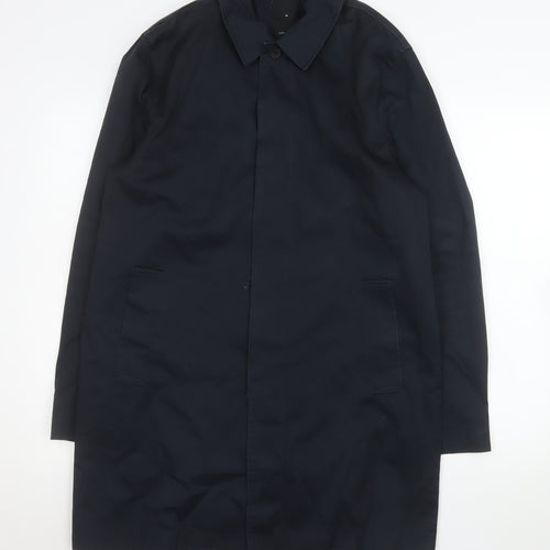 New Look Men Blue Cotton Acrylic Long Trench Coat M Regular