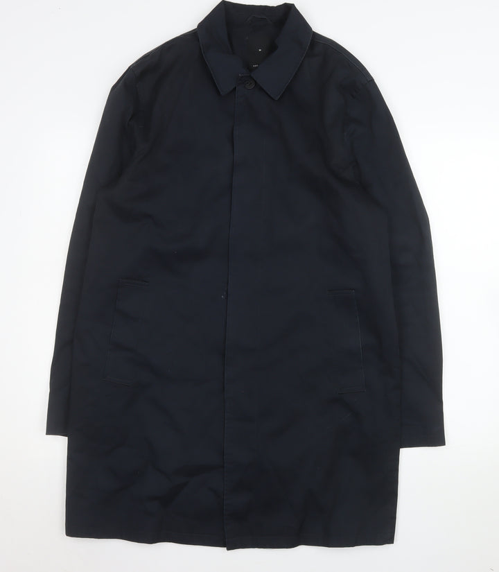 New Look Men Blue Cotton Acrylic Long Trench Coat M Regular