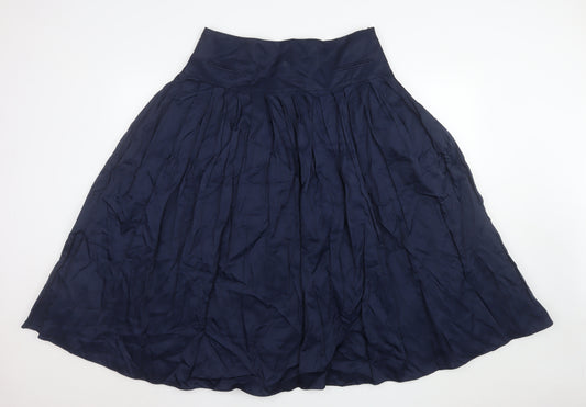 Zara Women Blue A-Line Midi Skirt XL Polyester Satin Zip