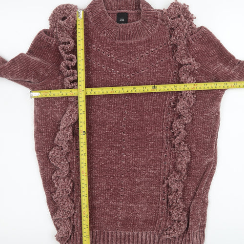 River Island Women Pink Ruffle Knit Roll Neck Jumper Size 10