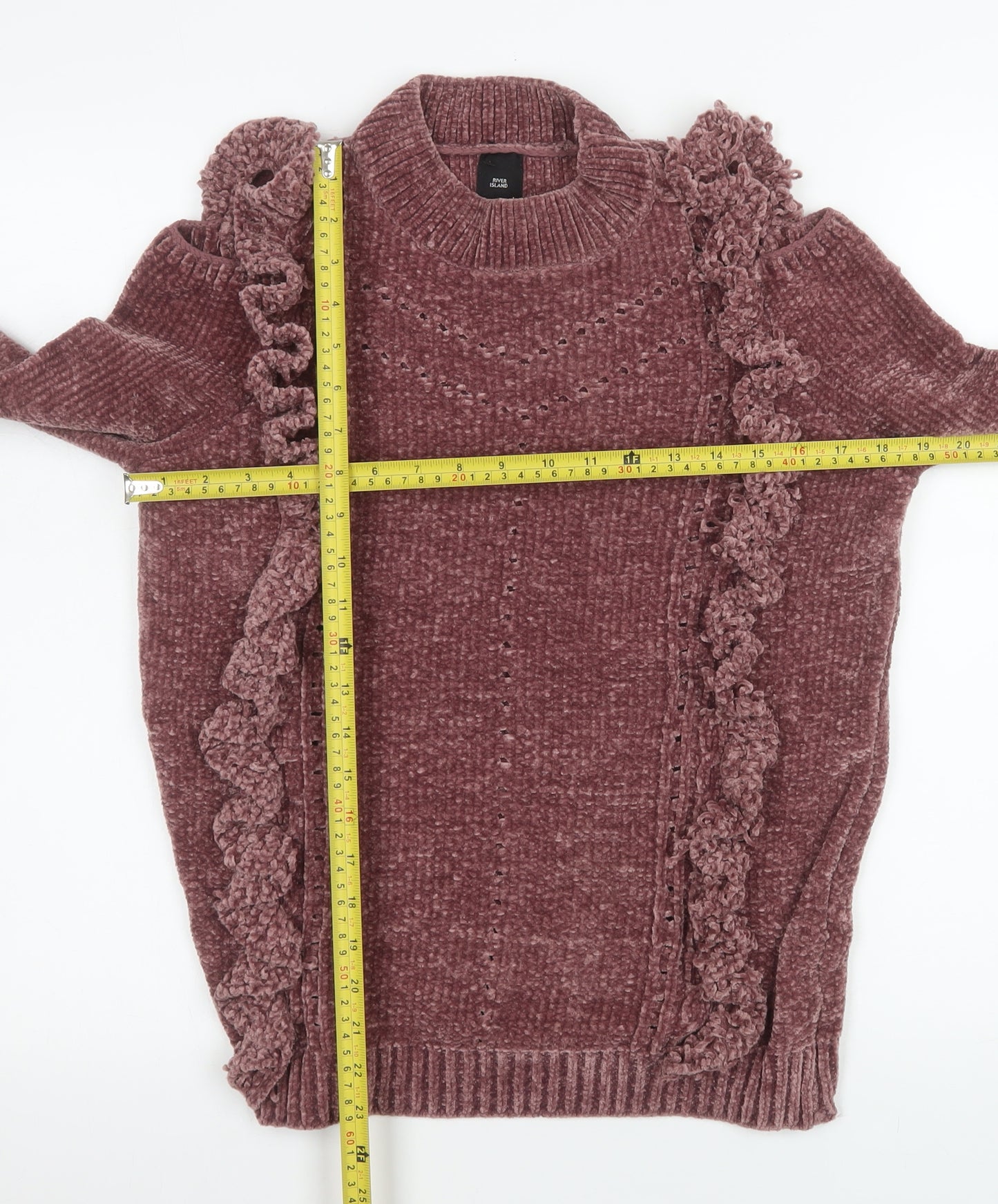 River Island Women Pink Ruffle Knit Roll Neck Jumper Size 10