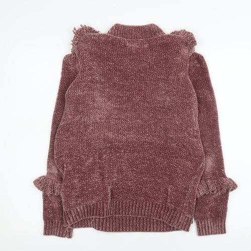 River Island Women Pink Ruffle Knit Roll Neck Jumper Size 10
