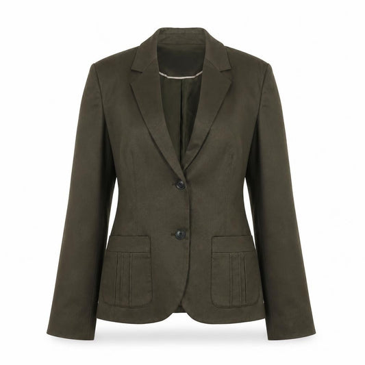 Front view of Next women’s brown blazer jacket, size UK 10, regular fit two button
