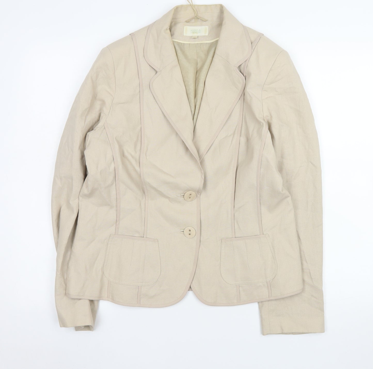 Marks and Spencer Womens Beige Linen Blend Two-Button Blazer UK 16