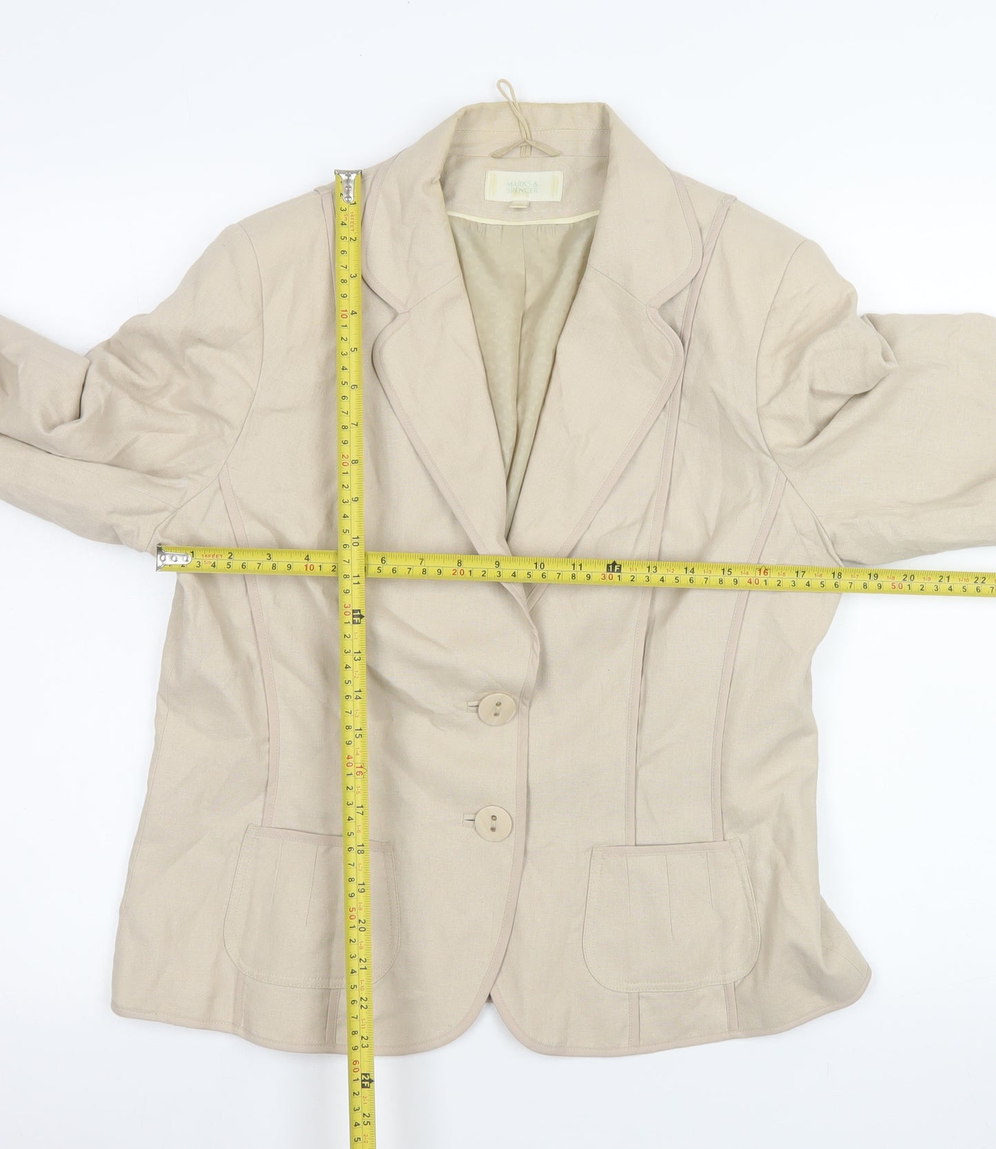 Marks and Spencer Womens Beige Linen Blend Two-Button Blazer UK 16