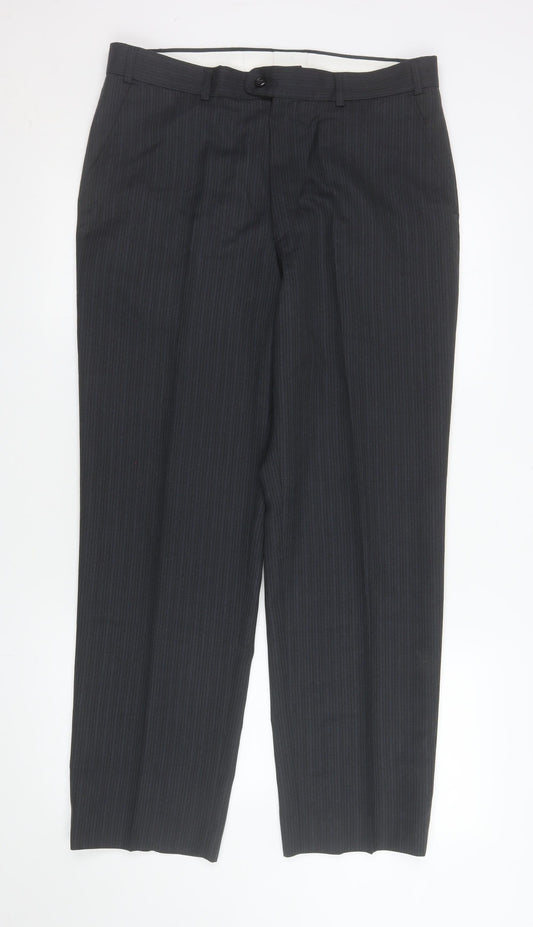 Pinstripe Fine Lines Men's Grey 34in Formal Dress Pants Trousers
