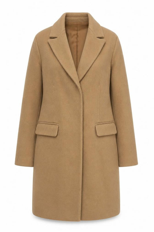 Front view of Marks & Spencer Women Beige, size 8, Classic Mid-Length Coat