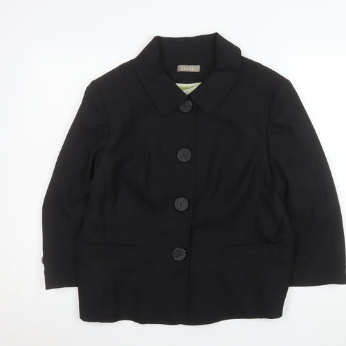 KENAR Womens Black Size 18 Wool Blend Single-Breasted Suit Jacket