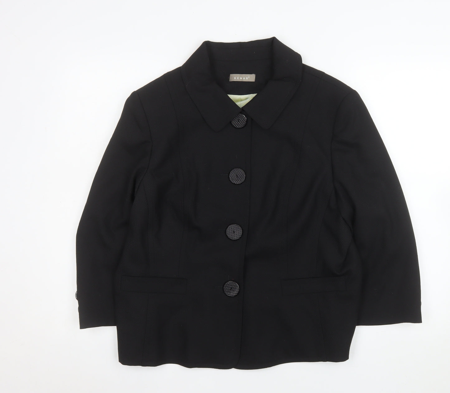 KENAR Womens Black Size 18 Wool Blend Single-Breasted Suit Jacket