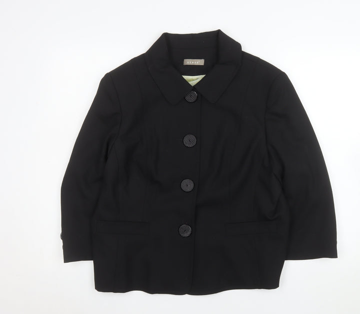 KENAR Womens Black Size 18 Wool Blend Single-Breasted Suit Jacket