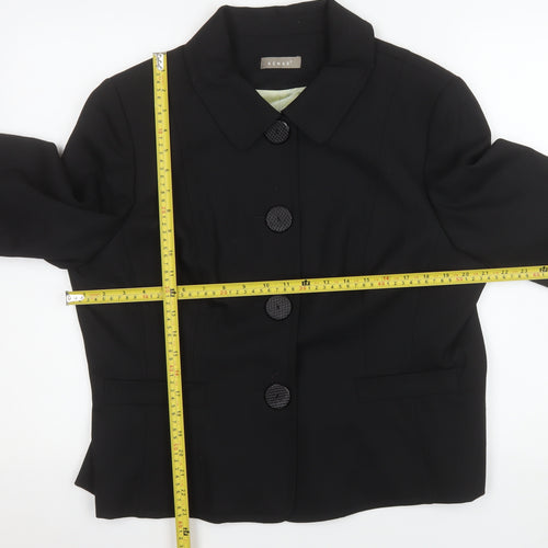 KENAR Womens Black Size 18 Wool Blend Single-Breasted Suit Jacket