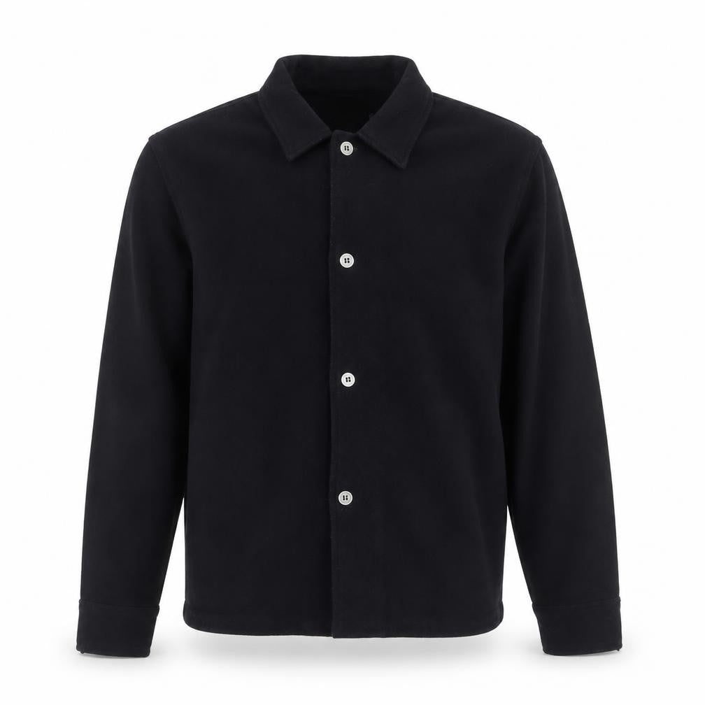 Front view of Weekday Men's Black Wool Blend Button Up Basic Jacket, size M