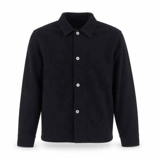 Front view of Weekday Men's Black Wool Blend Button Up Basic Jacket, size M