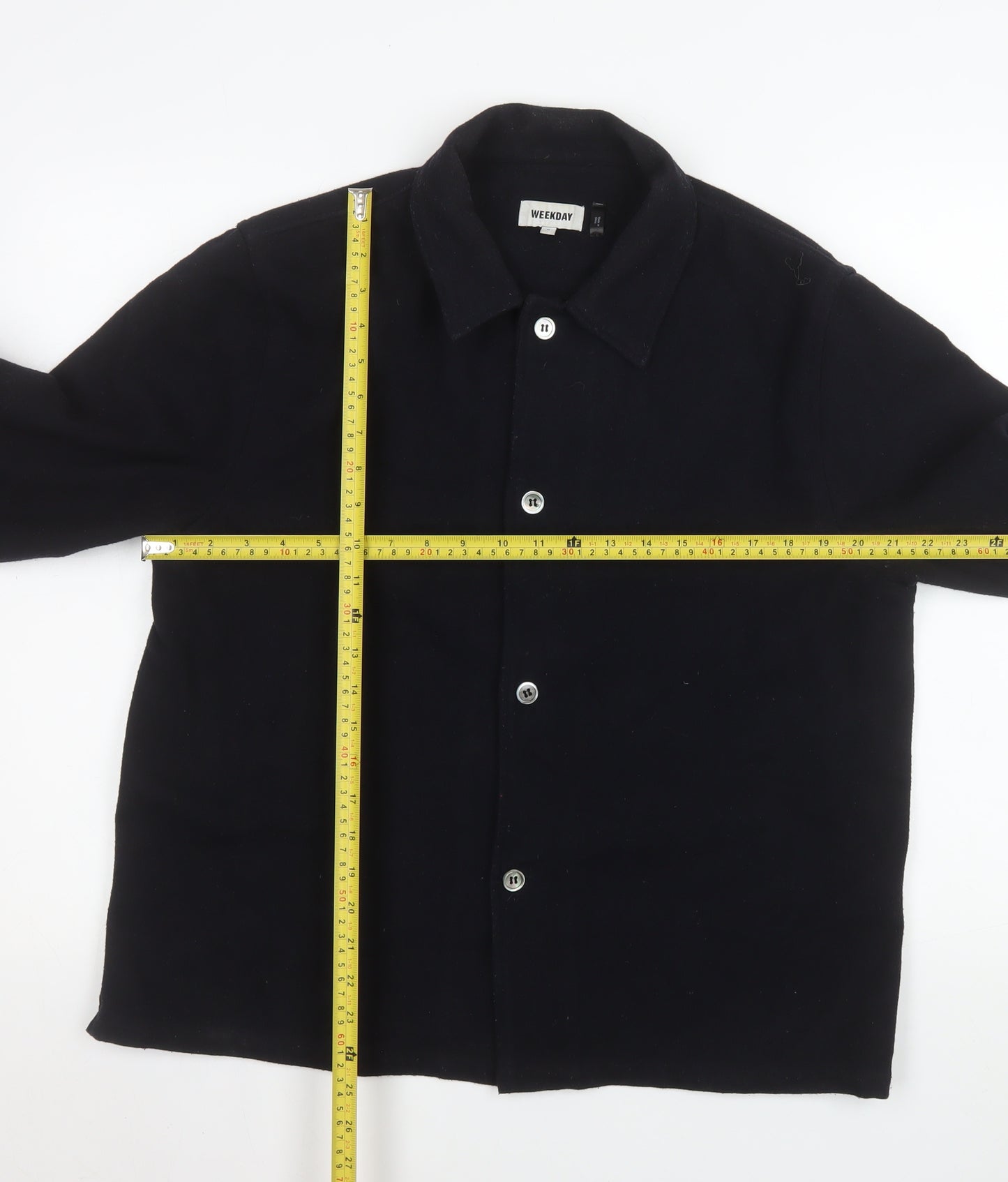 Weekday Men's Black Wool Blend Button Up Basic Jacket Size M