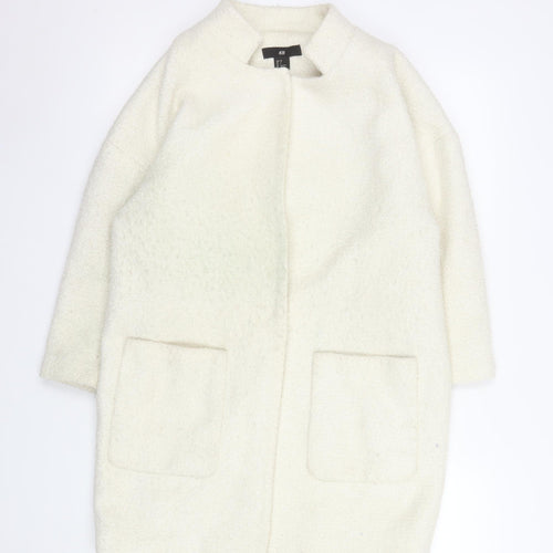 H&M Women Ivory Wool Blend Textured Mid-Length Coat Size 6