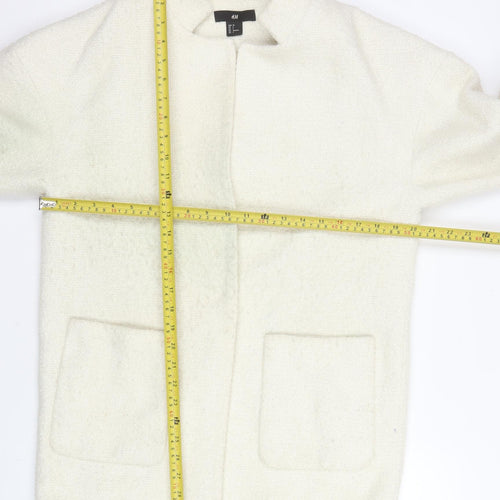 H&M Women Ivory Wool Blend Textured Mid-Length Coat Size 6