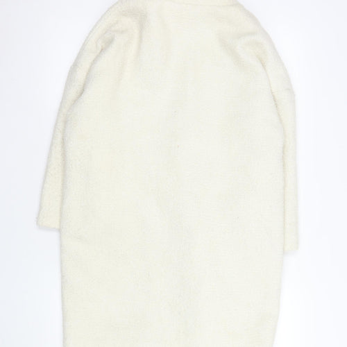 H&M Women Ivory Wool Blend Textured Mid-Length Coat Size 6