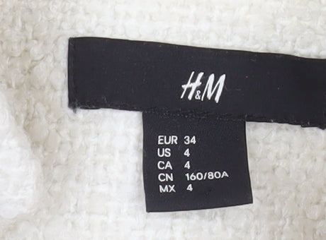 H&M Women Ivory Wool Blend Textured Mid-Length Coat Size 6