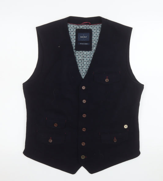 White Stuff Women's Black Wool Waistcoat Medium Tuxedo Style