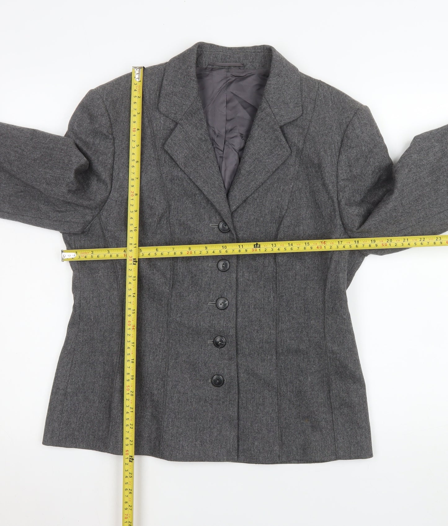 Xara Women Grey Wool Blend Suit Jacket UK 12 Classic Fit