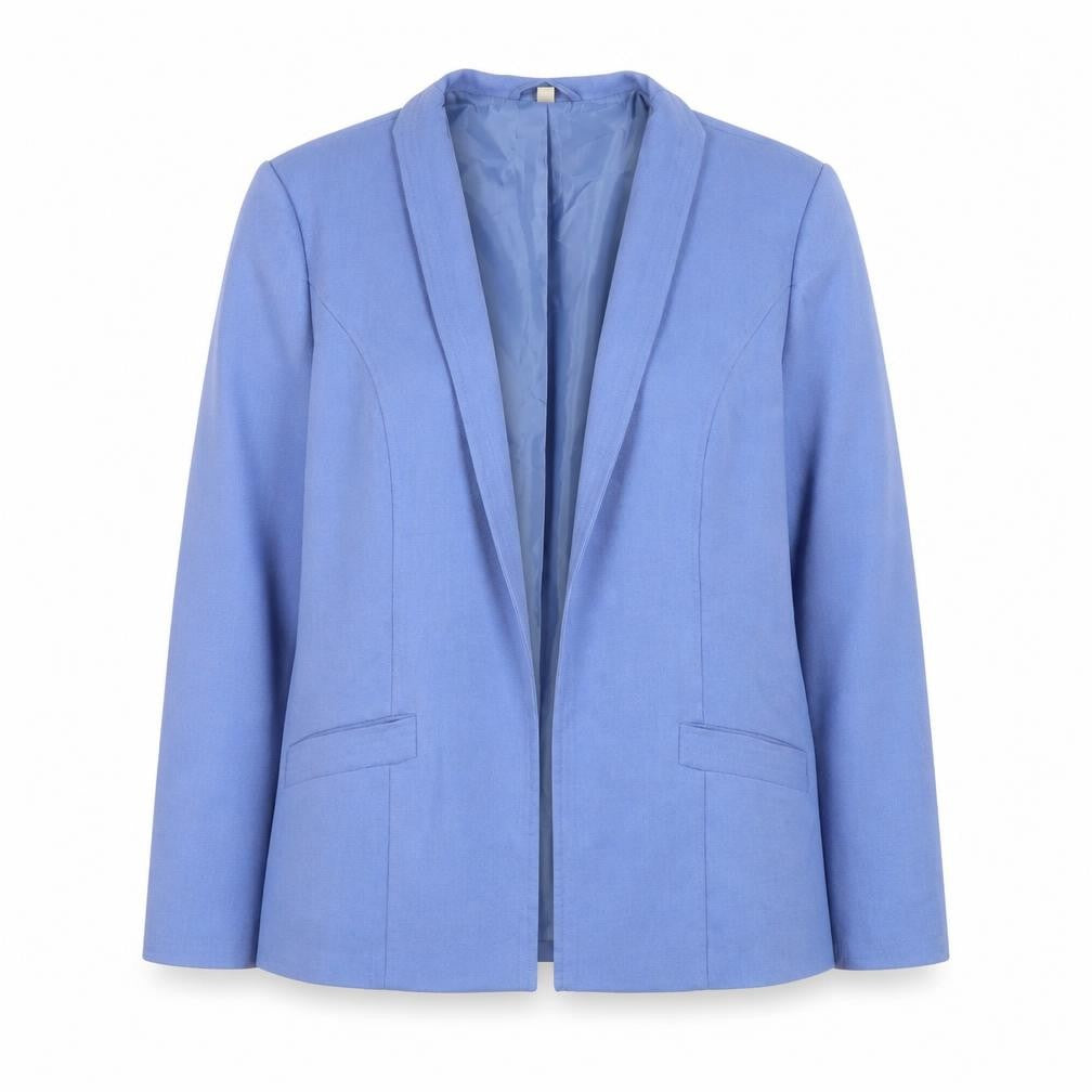 Front view of EWM Women Blue, size 16, Classic Shawl Collar Lined Blazer Jacket