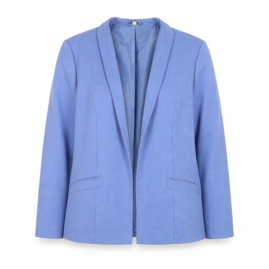 Front view of EWM Women Blue, size 16, Classic Shawl Collar Lined Blazer Jacket