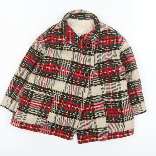Zara Baby Unisex Multicoloured Check Wool Blend Pea Coat 18-24 Months