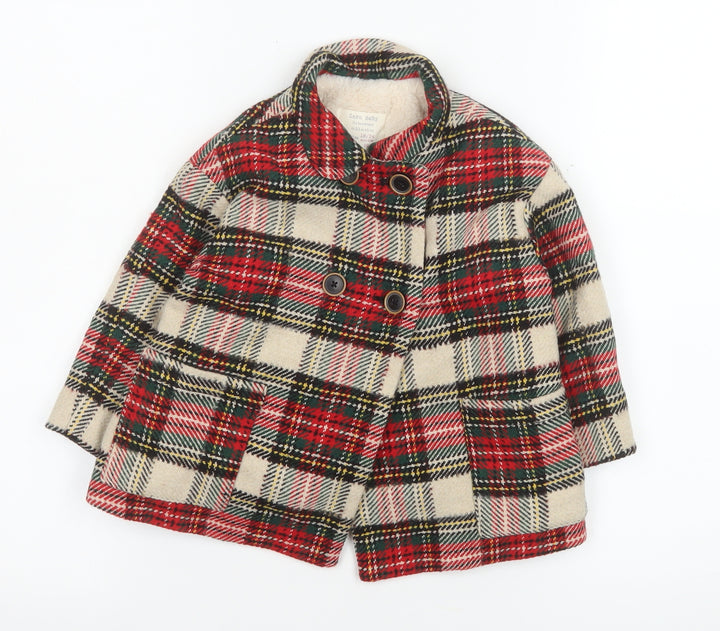 Zara Baby Unisex Multicoloured Check Wool Blend Pea Coat 18-24 Months