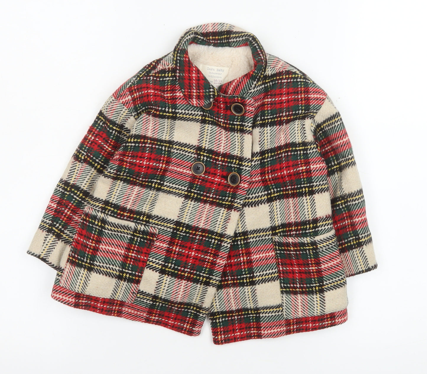 Zara Baby Unisex Multicoloured Check Wool Blend Pea Coat 18-24 Months