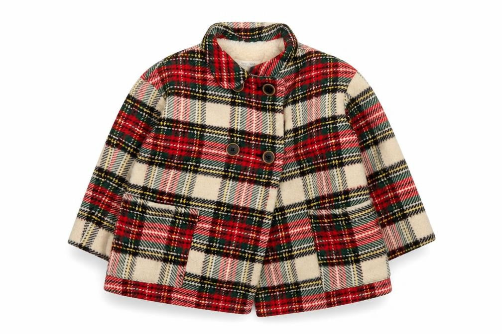 Front view of Zara Baby unisex multicoloured check wool blend pea coat 18-24 months