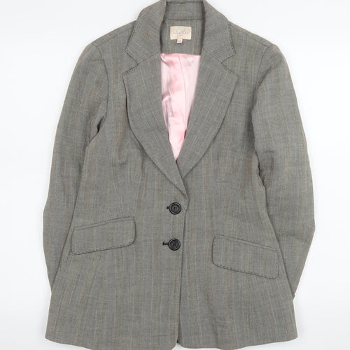 Whistles Women Grey Wool Blend Herringbone Blazer UK 12 Classic Fit