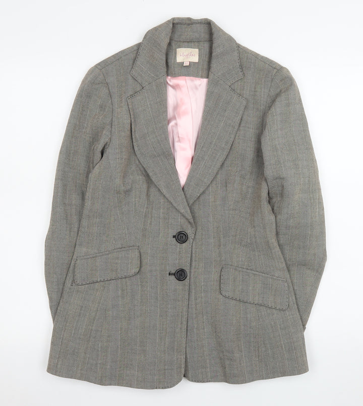 Whistles Women Grey Wool Blend Herringbone Blazer UK 12 Classic Fit