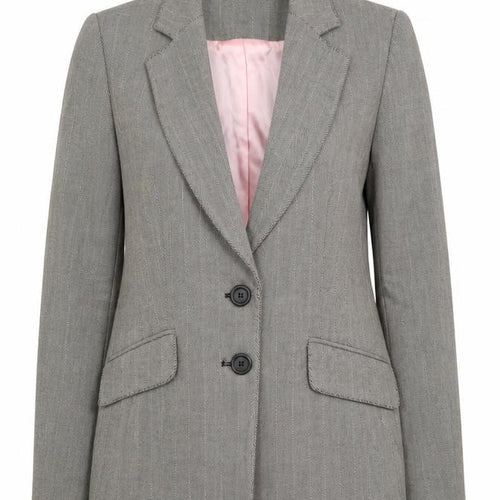 Whistles Women Grey Wool Blend Herringbone Blazer UK 12 Classic Fit