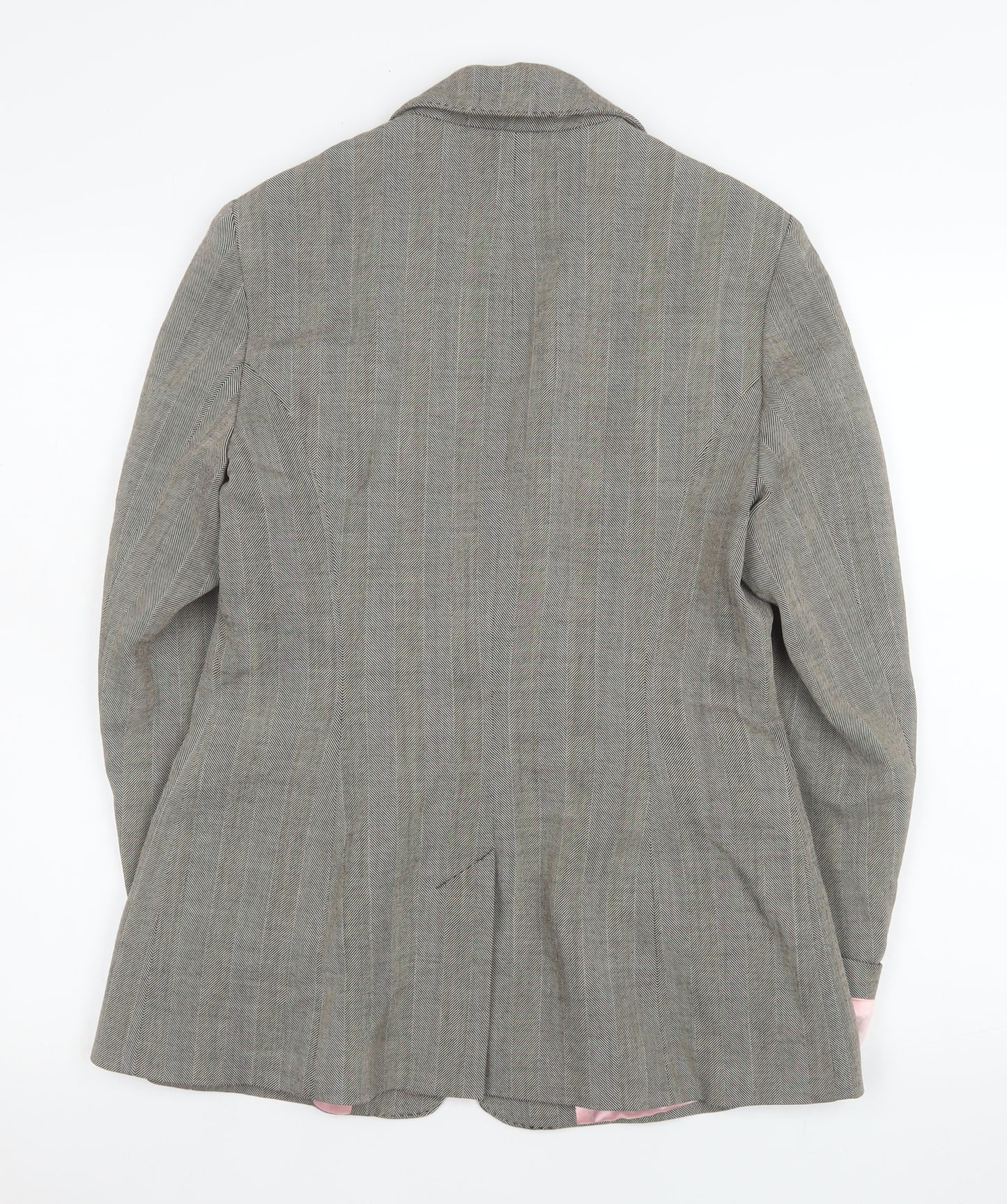 Whistles Women Grey Wool Blend Herringbone Blazer UK 12 Classic Fit