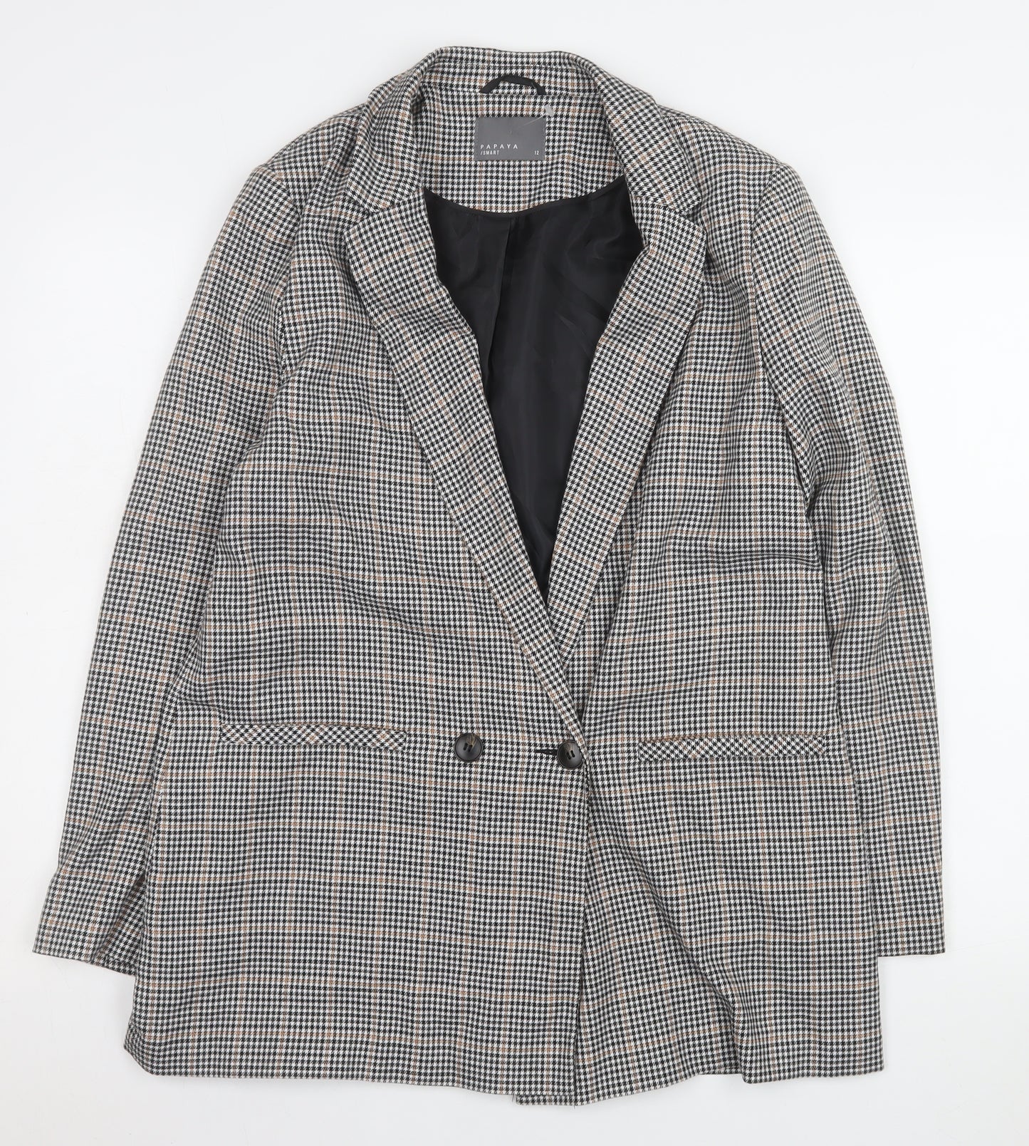 Papaya Women Multicoloured Houndstooth Blazer Size 12 Regular Fit
