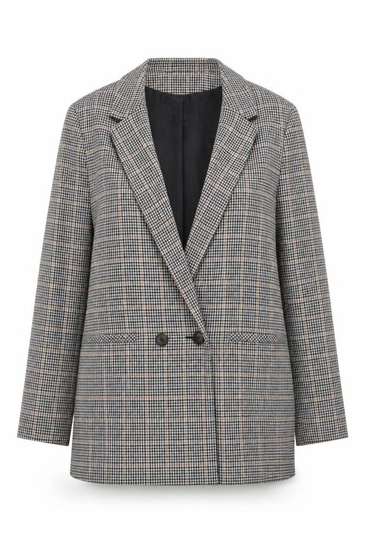Front view of Papaya Women Multicoloured Houndstooth Blazer, size 12, Regular Fit