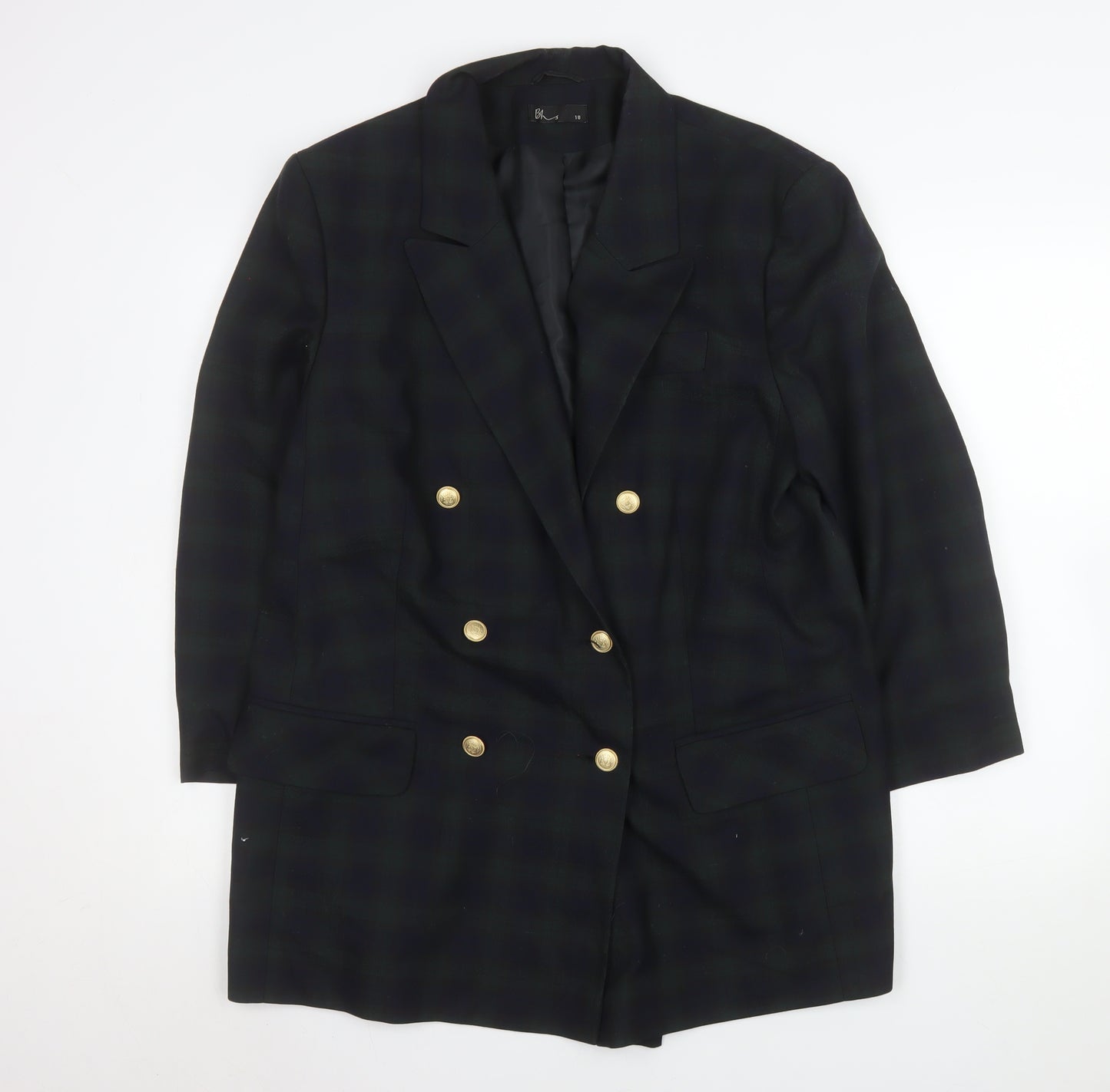 BH Women Black Watch Check Double-Breasted Blazer Size 18