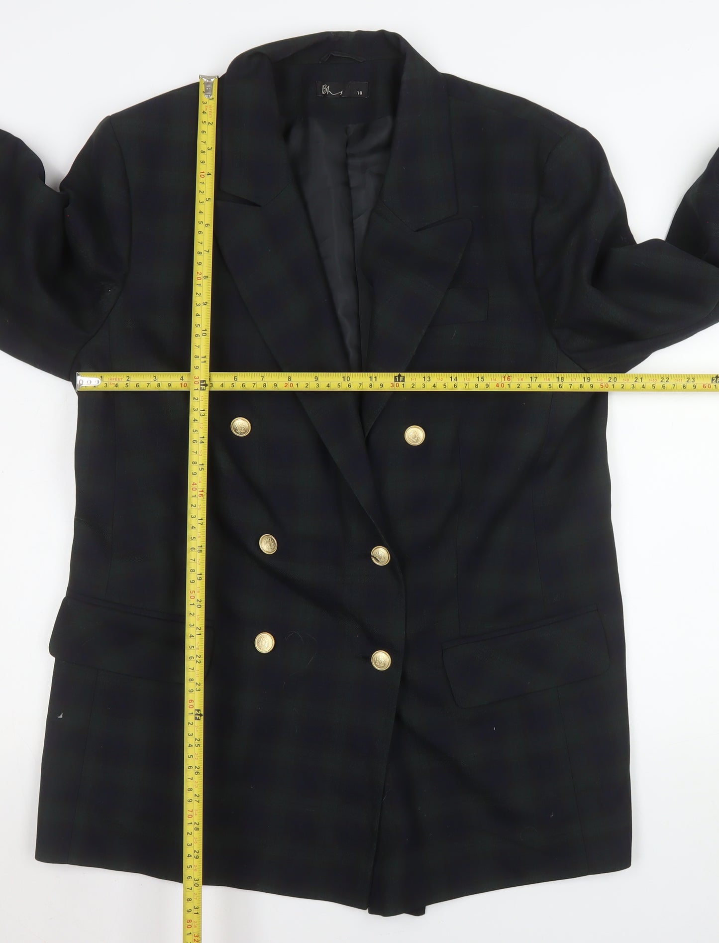 BH Women Black Watch Check Double-Breasted Blazer Size 18