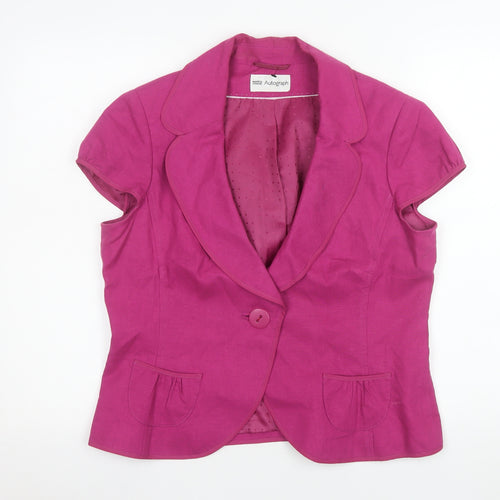 Marks and Spencer Women Magenta Linen Blend Short Sleeve Blazer Size 16