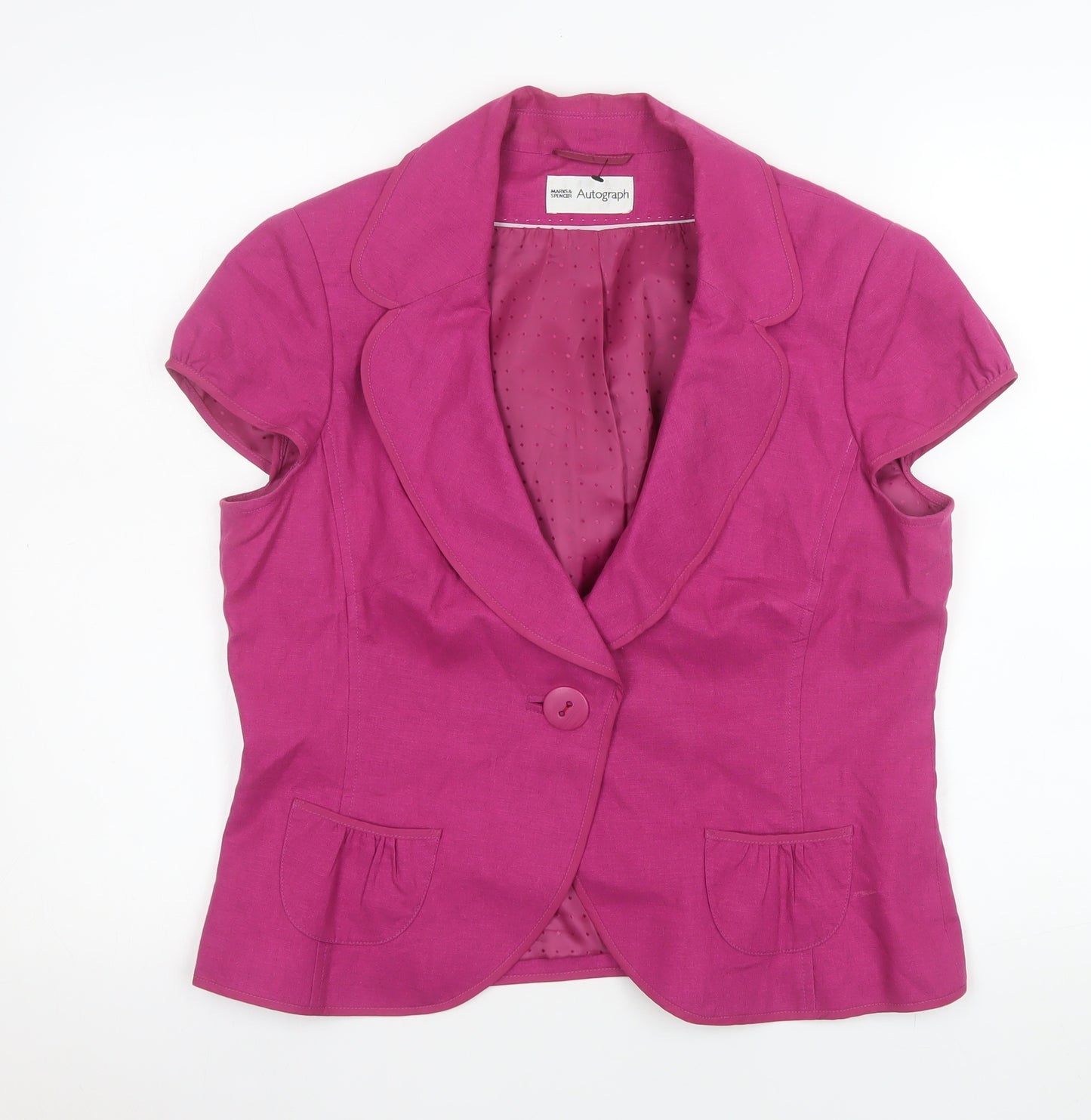 Marks and Spencer Women Magenta Linen Blend Short Sleeve Blazer Size 16